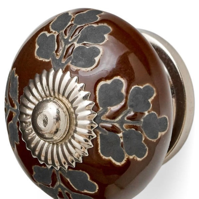 Bordeaux Navy Leaf Ceramic Knob