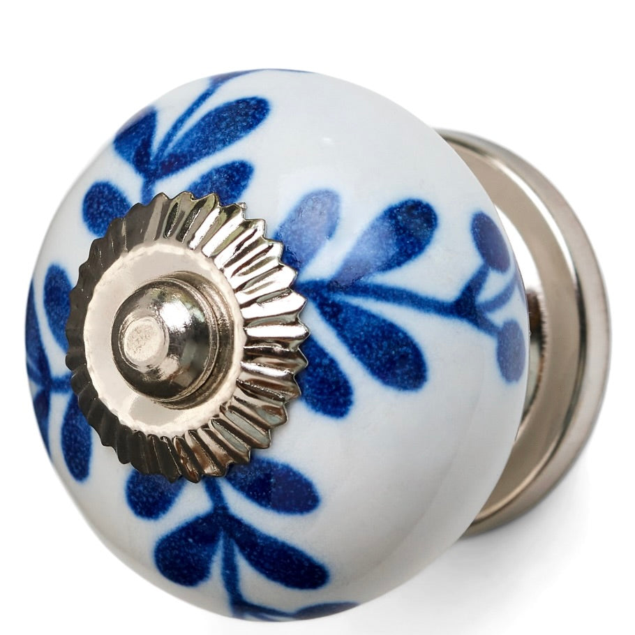 Blue Leaves Ceramic Knob