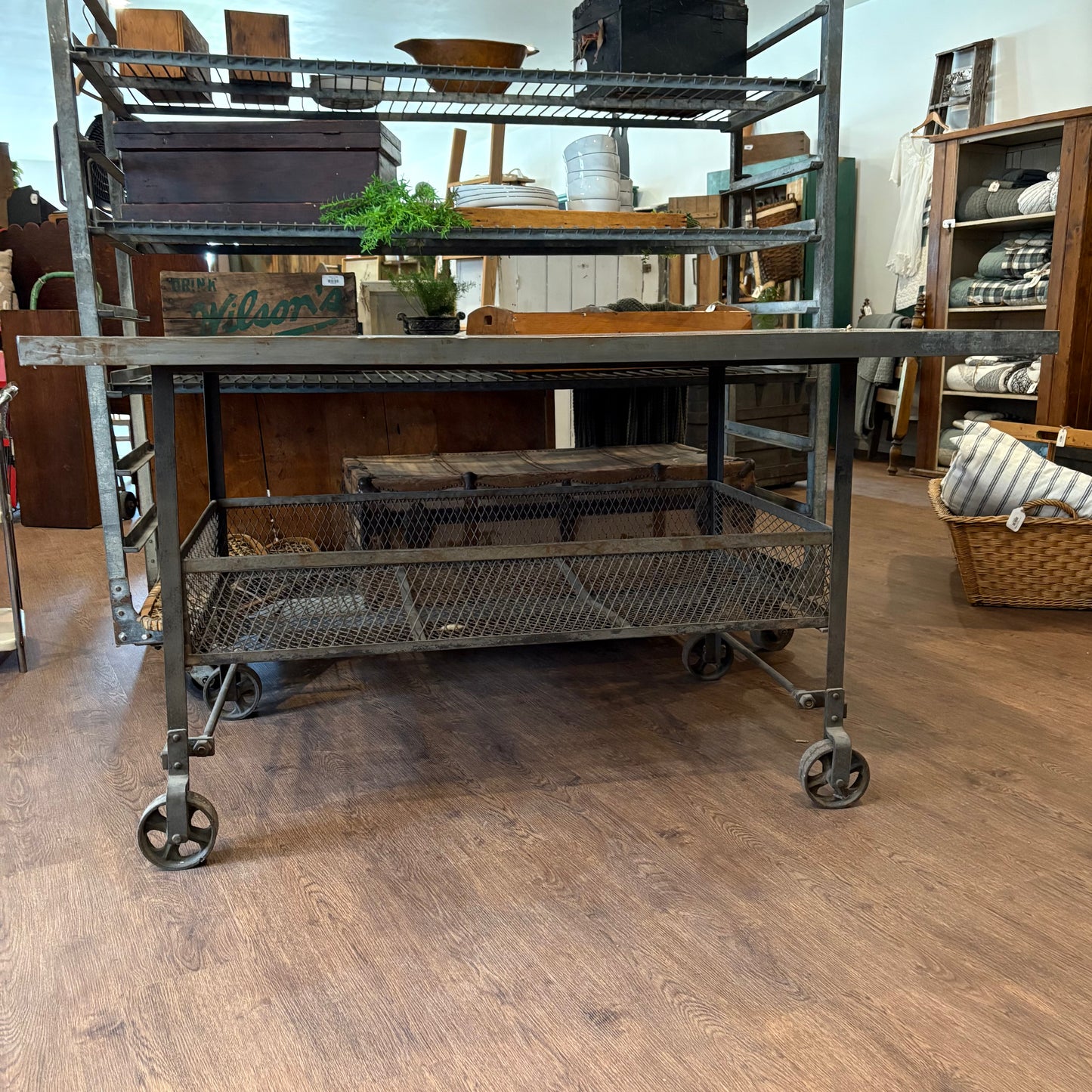 Metal Work Table on Wheels