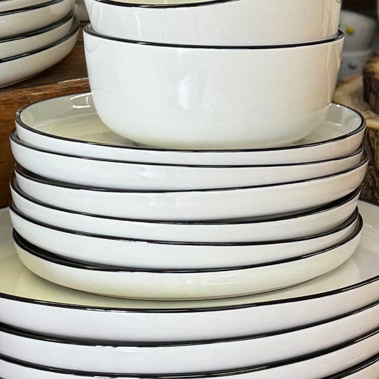 White Salad Plate Black Rim
