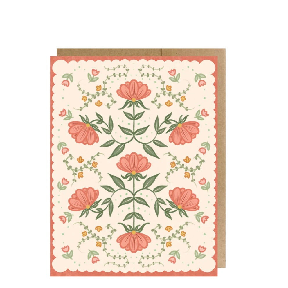 Folk Flowers Orange Greeting Card