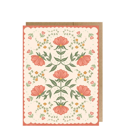 Folk Flowers Orange Greeting Card