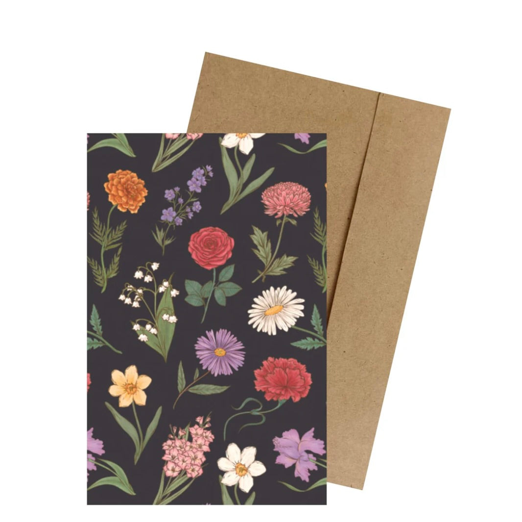 Flowers Always Black Mini Greeting Card